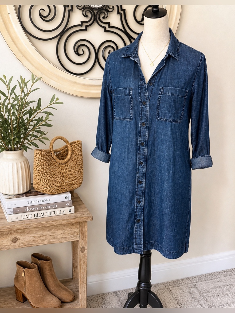 Madewell Denim Shirt Dress Long Sleeve Button Front Chambray Blue Pockets Size S